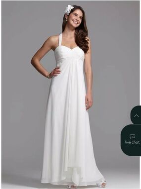 DB Studio White Halter Chiffon A-Line Wedding/Formal Gown- Size 12